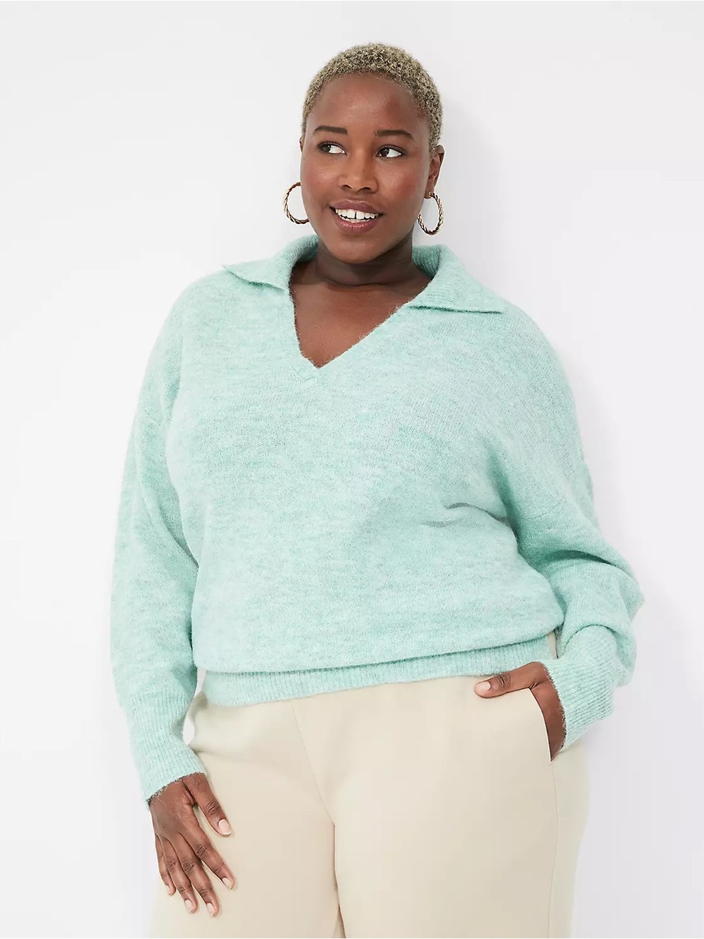 Lane Bryant V-Neck Polo Sweater | 24/26 | Light Green